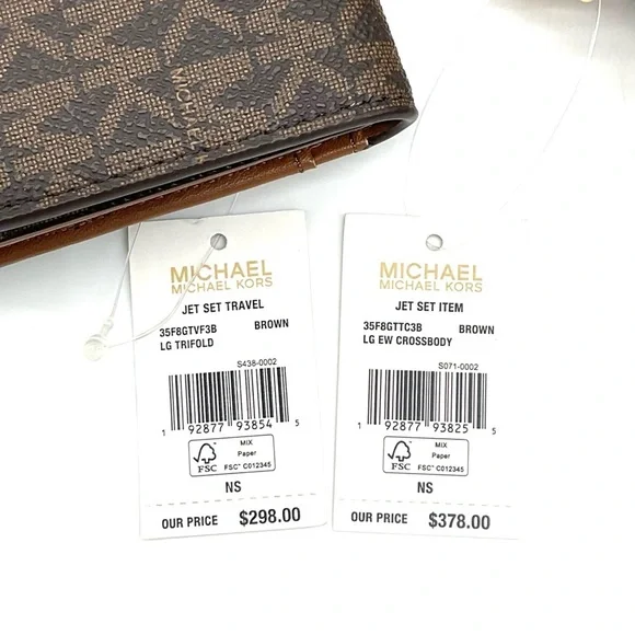 Michael Kors Large EW Crossbody Bag & Large Trifold Wallet Brown/ Gold Crossbody Bags